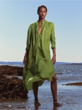 Zara Tied Linen Blend Midi Dress